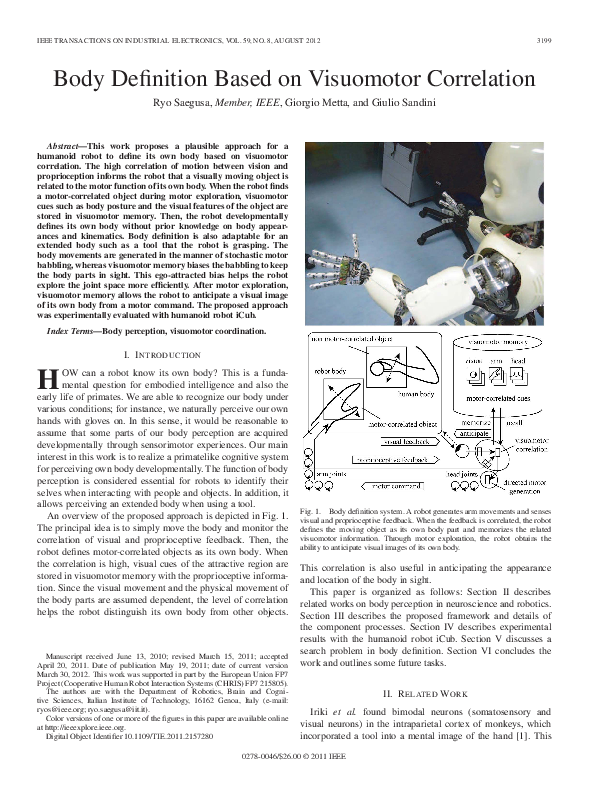 (PDF) Body Definition Based on Visuomotor Correlation Metta