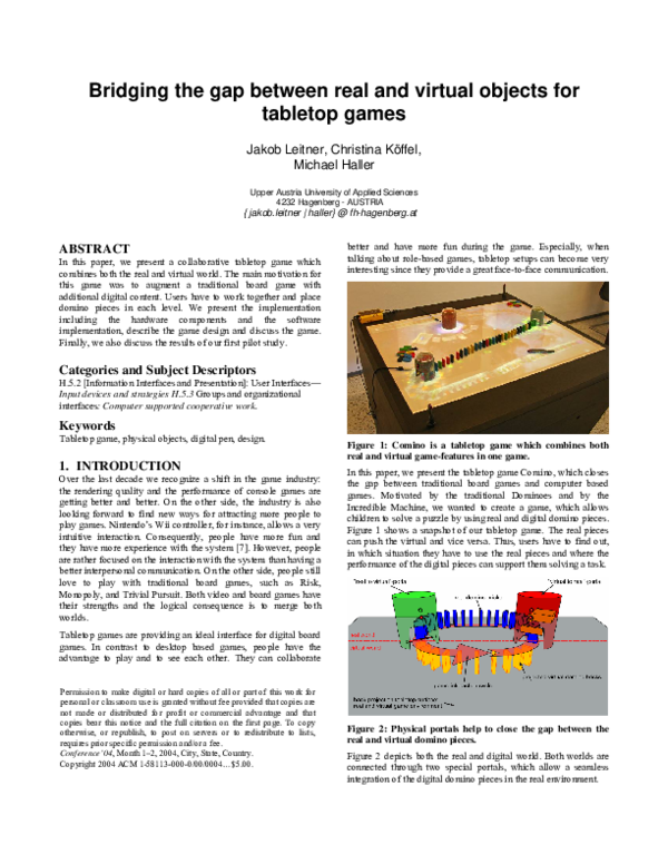 (PDF) Bridging the gap between real and virtual objects for tabletop games
