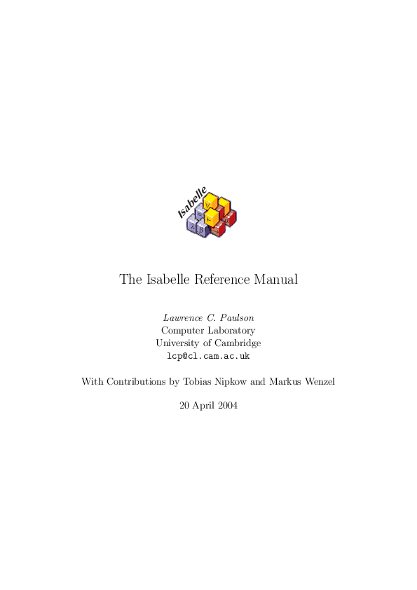 (PDF) The Isabelle reference manual
