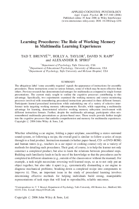 (PDF) Learning procedures: The role of working memory in multimedia ...