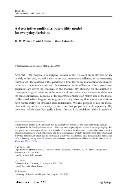 (PDF) A descriptive multi-attribute utility model for everyday decisions