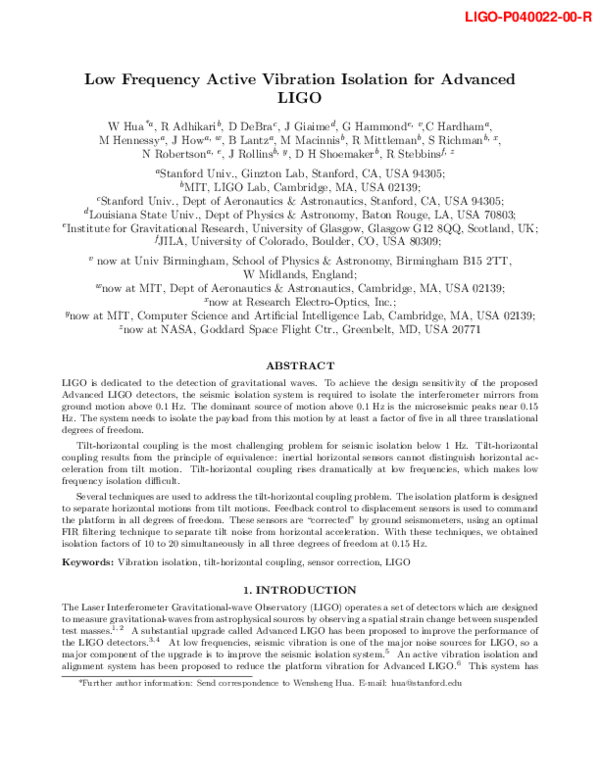 (PDF) Low frequency active vibration isolation for Advanced LIGO