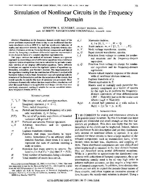 (PDF) Simulation of nonlinear circuits in the frequency domain