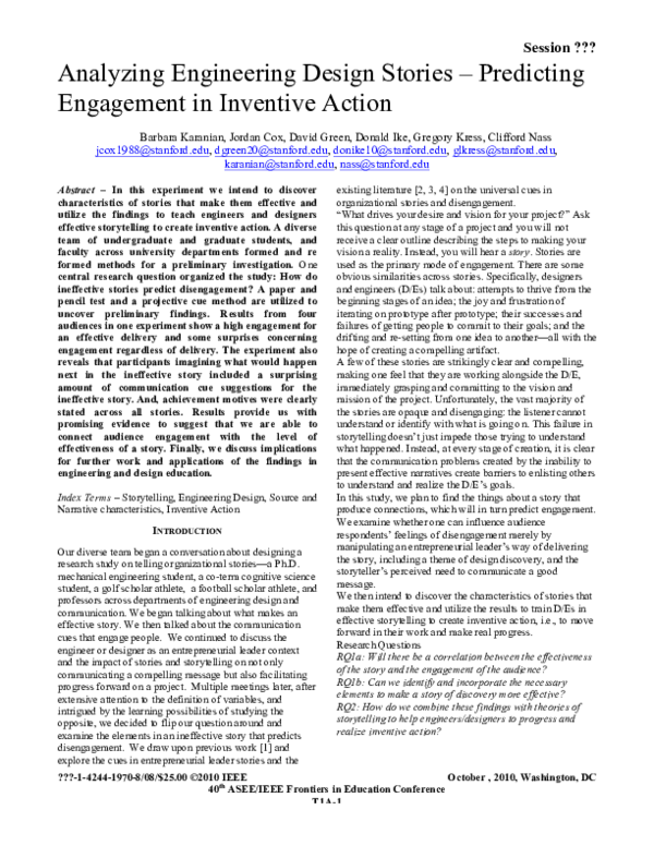 (PDF) Analyzing engineering design stories—Predicting engagement in ...
