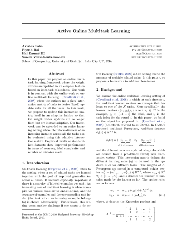 (PDF) Active Online Multitask Learning
