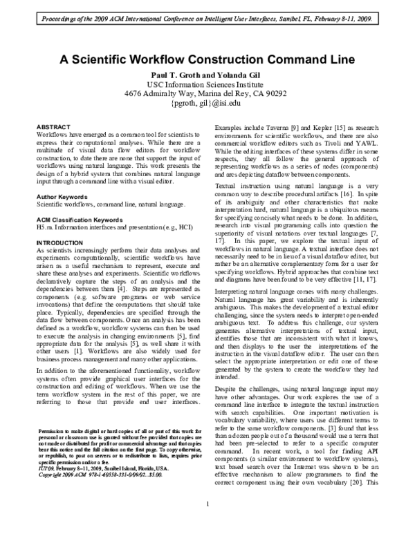 (PDF) A scientific workflow construction command line