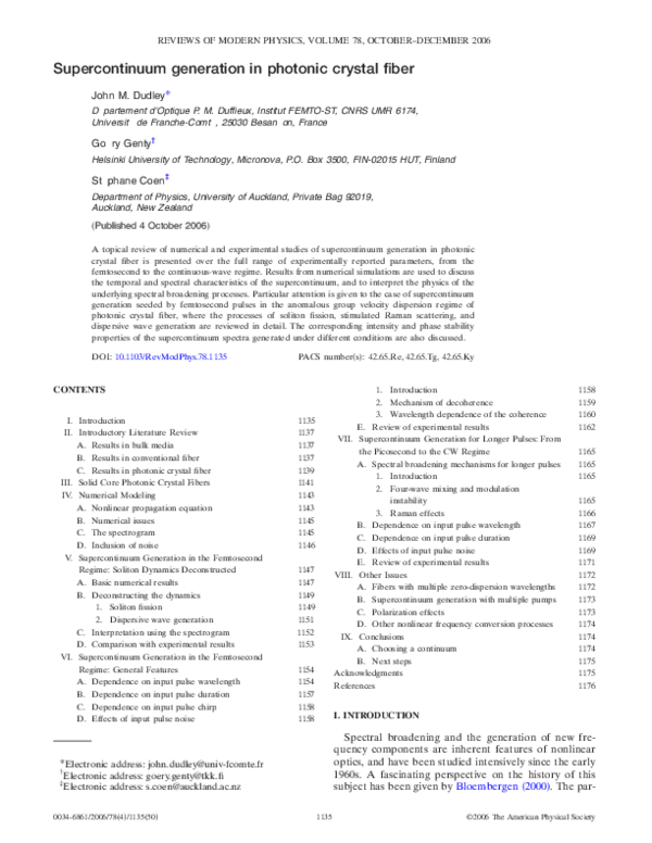 (PDF) Supercontinuum generation in photonic crystal fiber