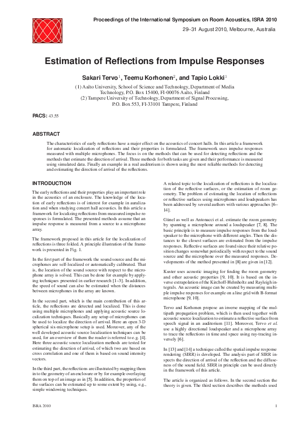 (PDF) Estimation of reflections from impulse responses