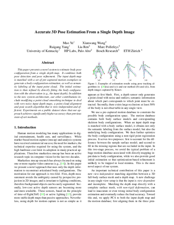 (PDF) Accurate 3d pose estimation from a single depth image
