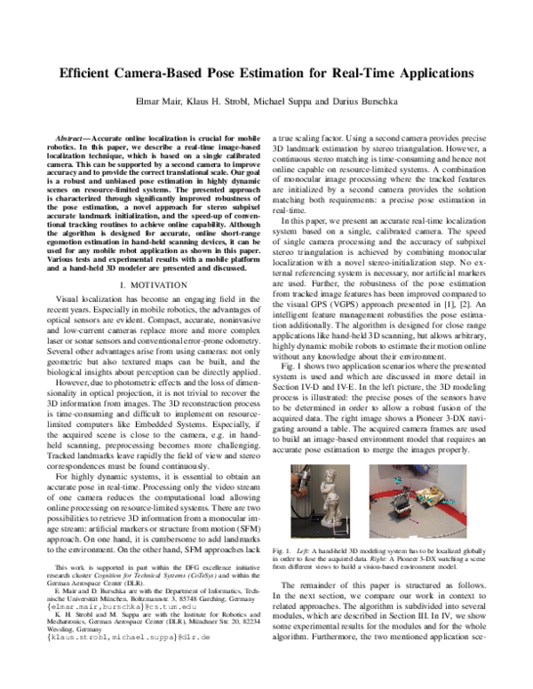(PDF) Efficient camera-based pose estimation for real-time applications