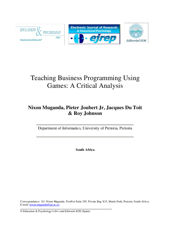 (PDF) Teaching Business Programming Using Games: A Critical Analysis