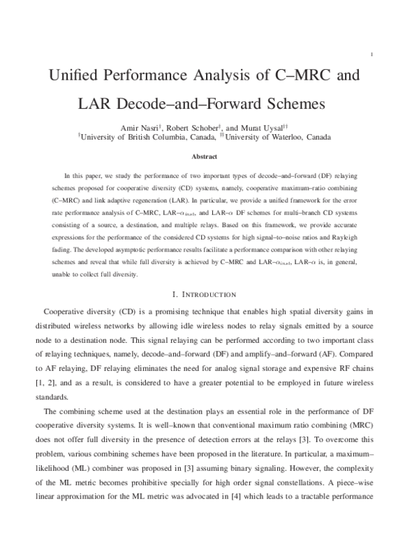 (PDF) Unified Performance Analysis of C–MRC and LAR Decode–and–Forward ...