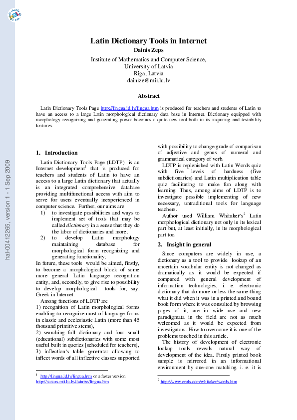 (PDF) Latin Dictionary Tools in Internet