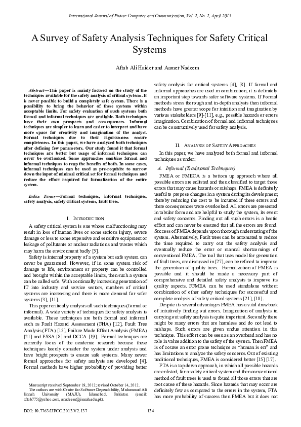 (PDF) A Survey of Safety Analysis Techniques for Safety Critical