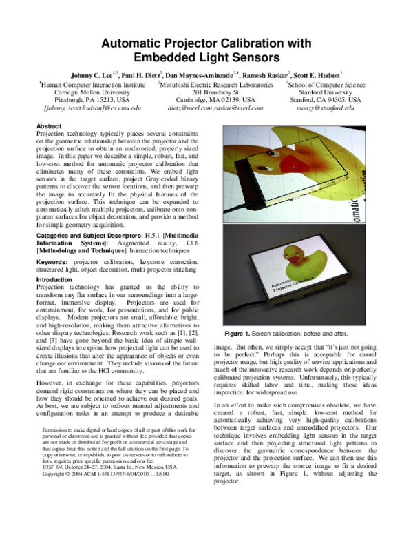 (PDF) Automatic projector calibration with embedded light sensors