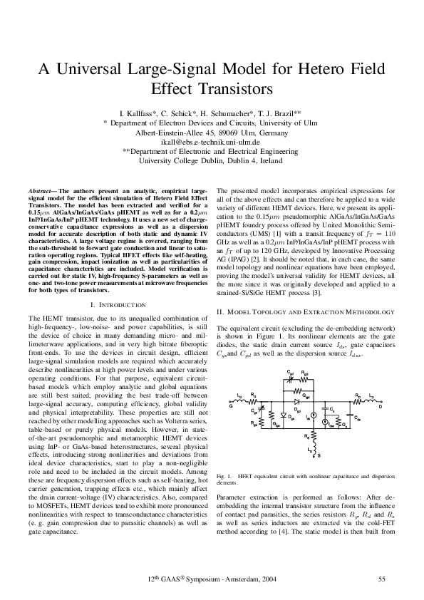 (PDF) A Universal LargeSignal Model for Hetero Field Effect Transistors Hermann Schumacher
