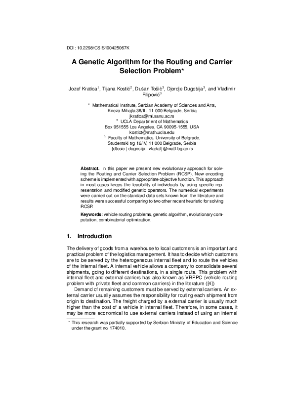 (PDF) A genetic algorithm for the routing and carrier selection problem