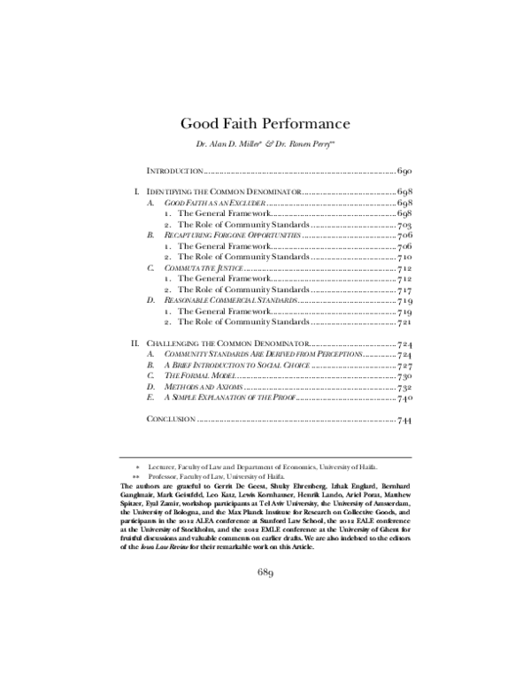 (PDF) Good Faith Performance