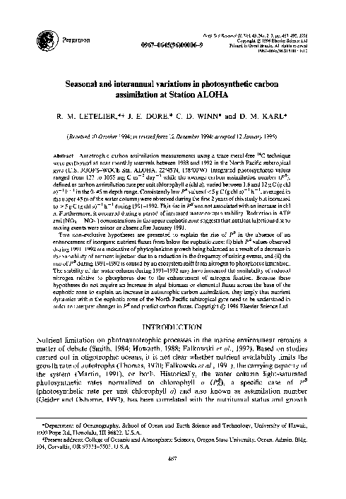 (PDF) Seasonal and interannual variations in photosynthetic carbon ...