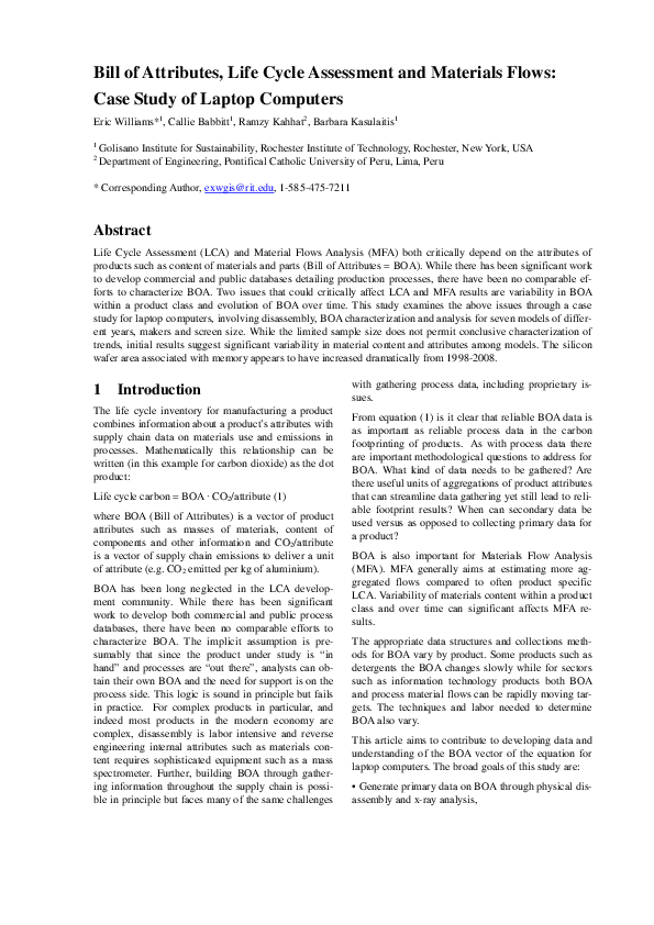 (PDF) Bill of Attributes, Life Cycle Assessment and Materials Flows ...