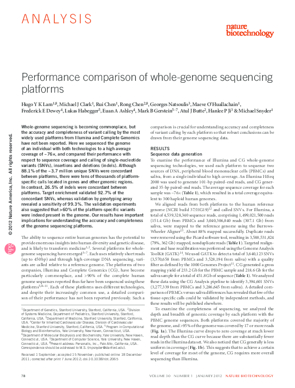 (PDF) Performance comparison of whole-genome sequencing platforms