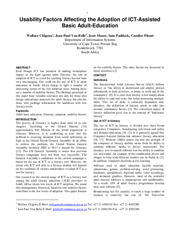 (PDF) Usability Factors Affecting the Adoption of ICT-Assisted Basic ...