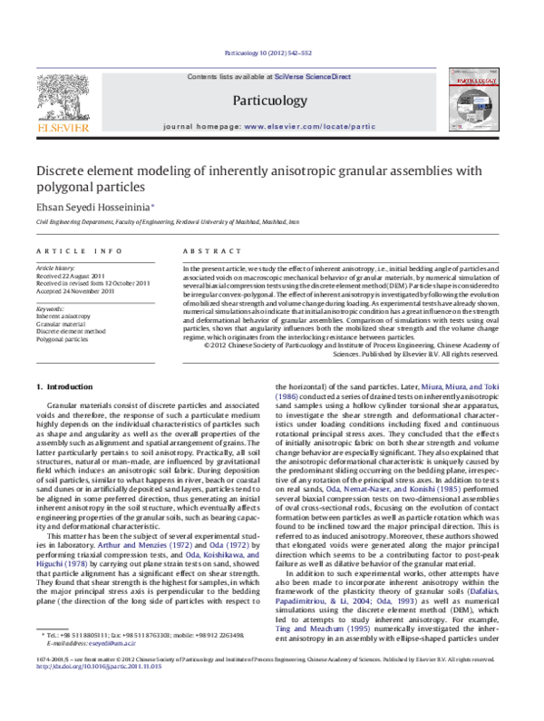 (PDF) Discrete element modeling of inherently anisotropic granular ...