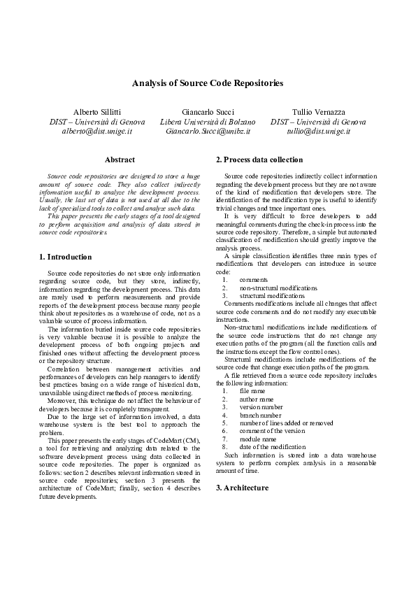 (PDF) Analysis of Source Code Repositories
