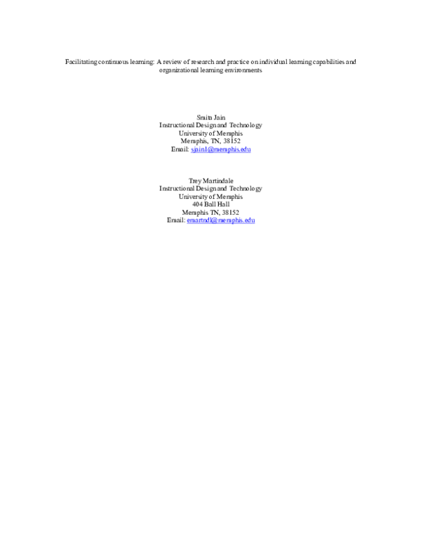 (PDF) Facilitating continuous learning: A review of research and ...