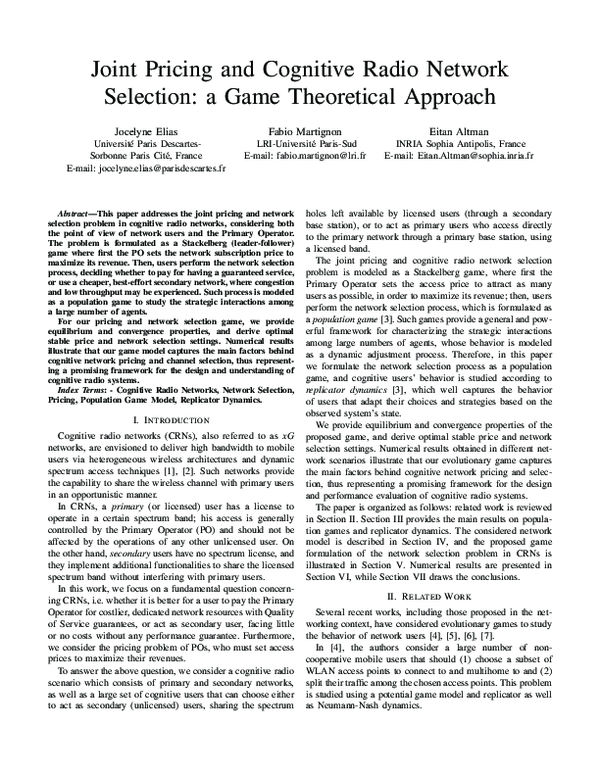 (PDF) Joint pricing and cognitive radio network selection: A game ...