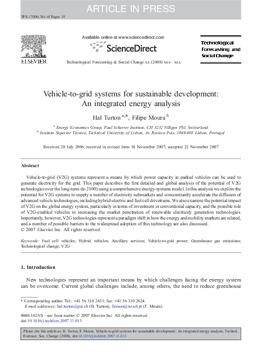 (PDF) Vehicletogrid systems for sustainable development An