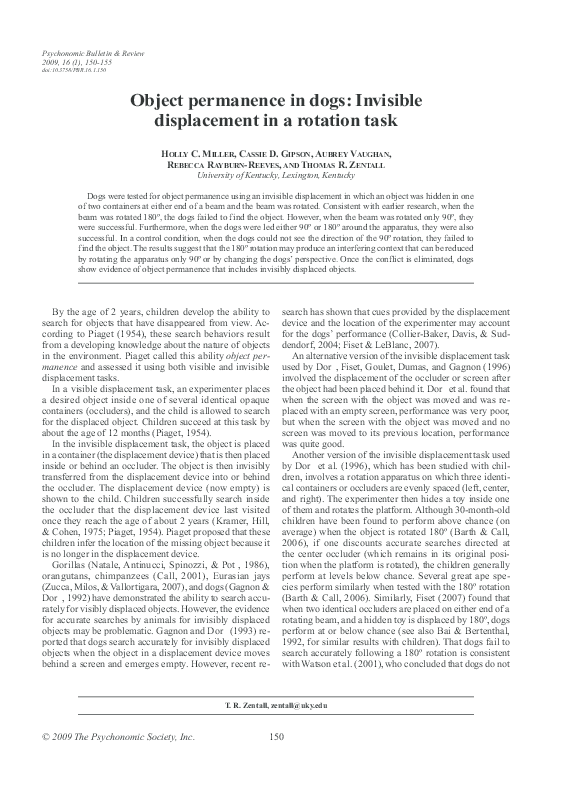 (PDF) Object permanence in dogs: invisible displacement in a rotation task