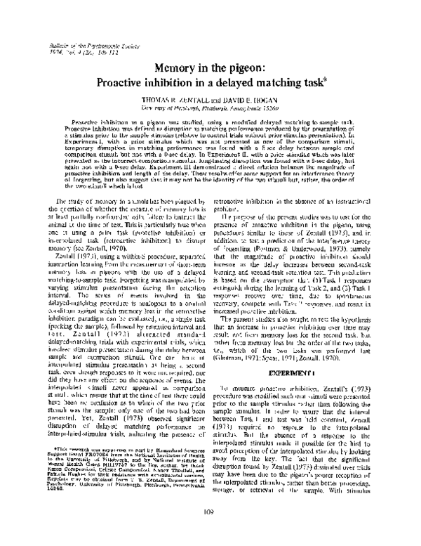 (PDF) Memory in the pigeon: Retroactive inhibition in a delayed ...