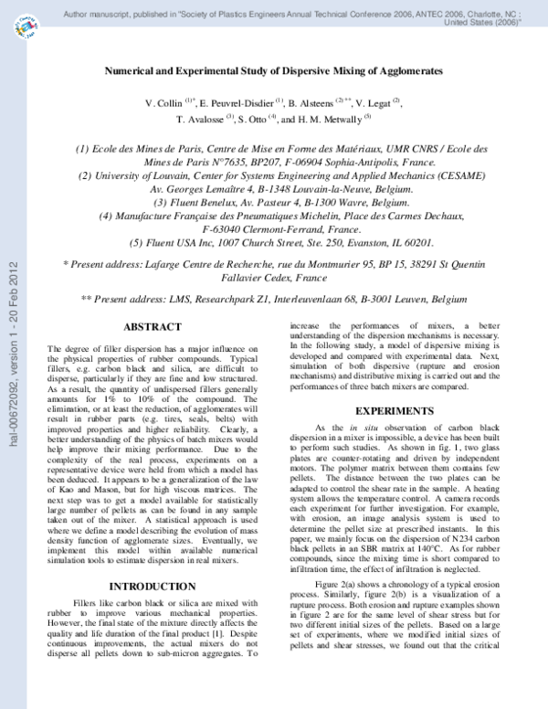 Numerical and experimental study of dispersive mixing of agglomerates