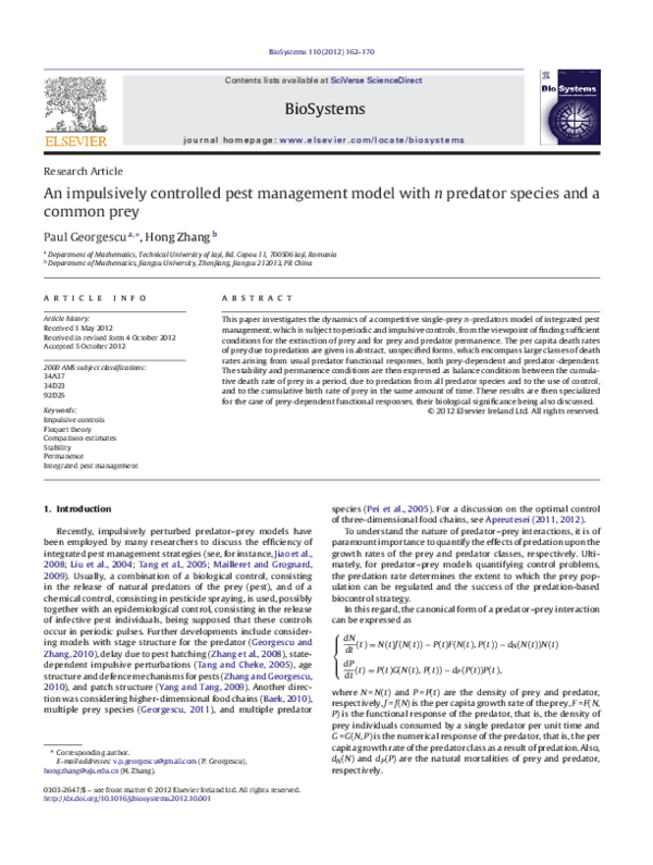 (PDF) An impulsively controlled pest management model with n predator ...