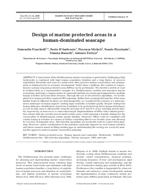 (PDF) Design of marine protected areas in a human-dominated seascape