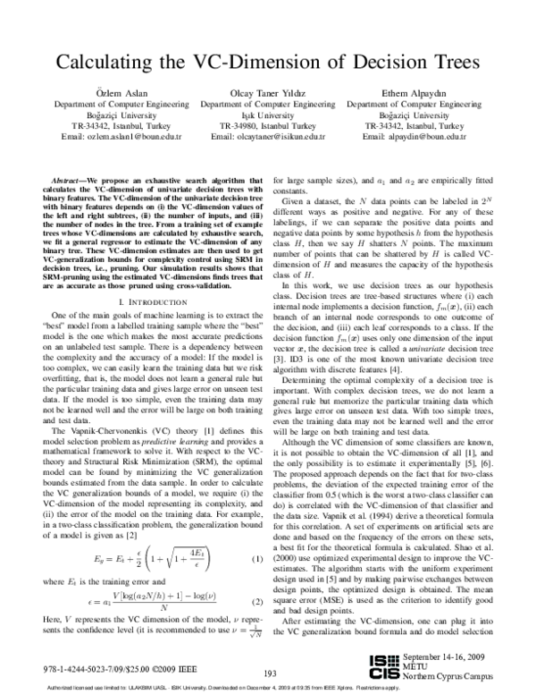 (PDF) Calculating the VC-dimension of decision trees
