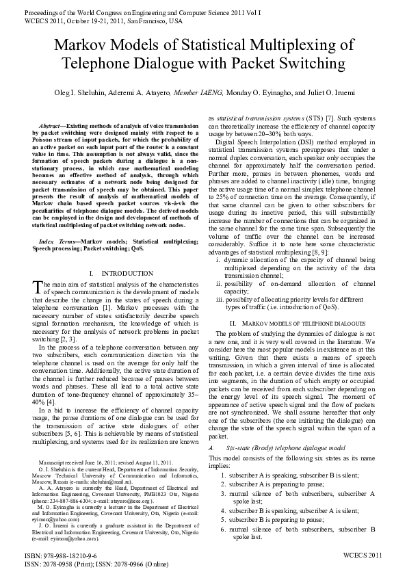 (PDF) Markov models of statistical multiplexing of telephone dialogue ...