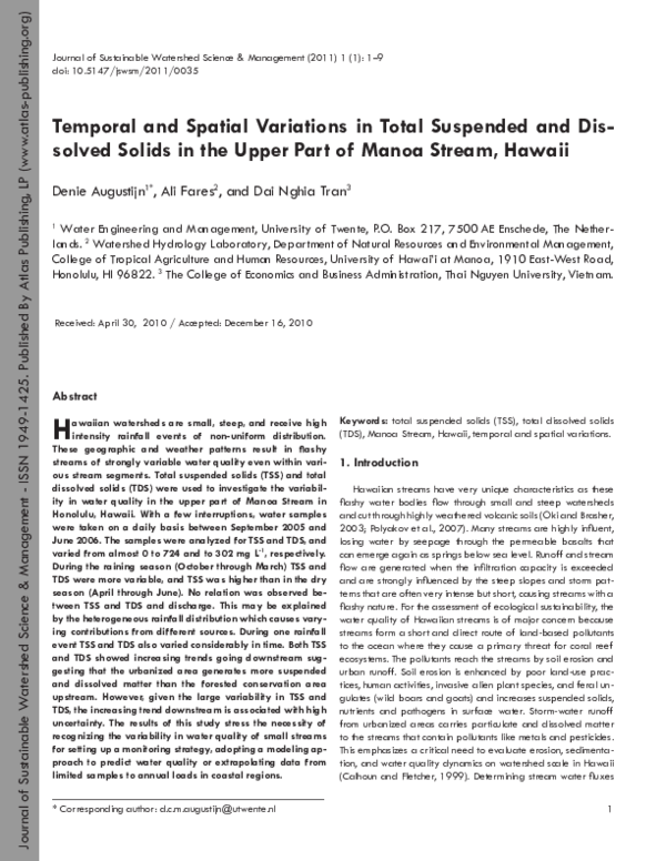 (PDF) Temporal and Spatial Variations in Total Suspended and Dissolved ...