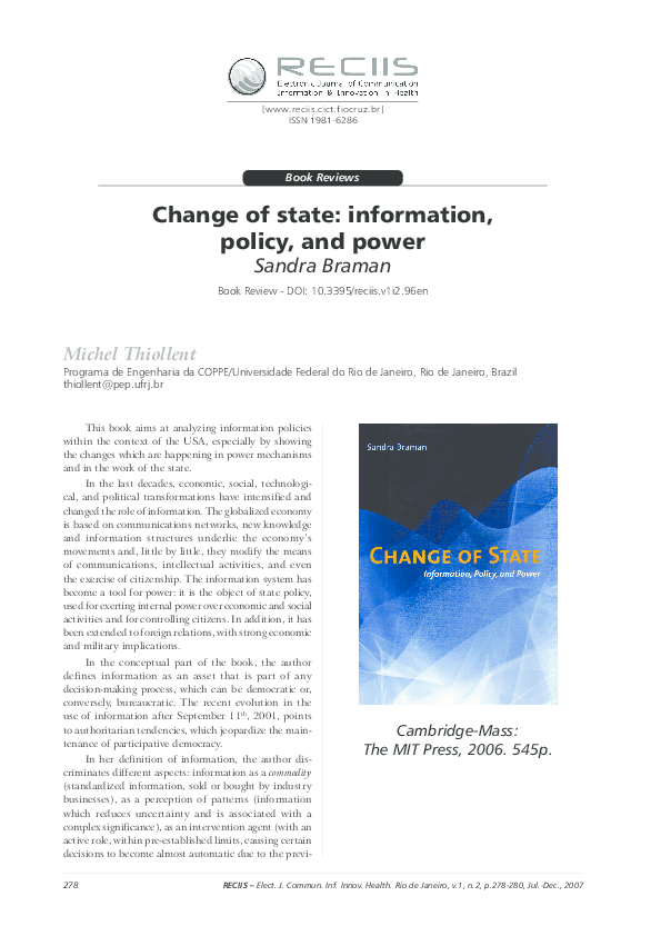 (PDF) Change of state: Information, policy, and power