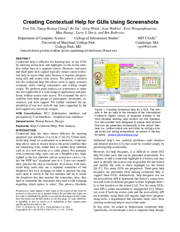 (PDF) Creating contextual help for GUIs using screenshots