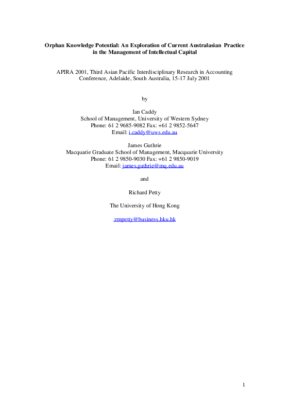 (PDF) Orphan Knowledge Potential: An Exploration of Current ...