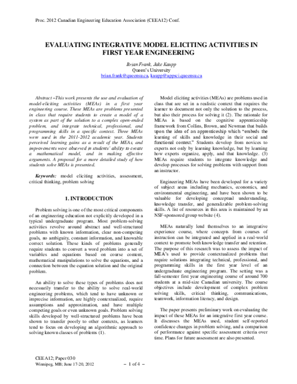 (PDF) Evaluating Integrative Model Eliciting Activities in First Year ...