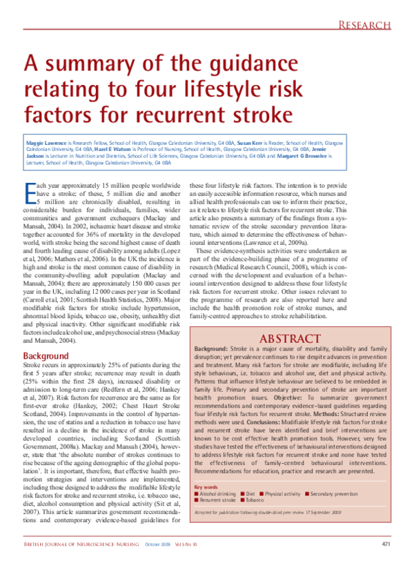 (PDF) A summary of the guidance relating to four lifestyle risk factors ...