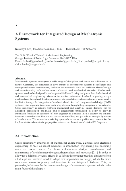 (PDF) A framework for integrated design of mechatronic systems
