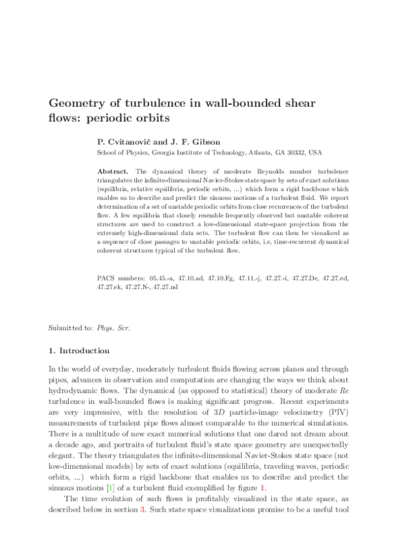 (PDF) Geometry of the turbulence in wall-bounded shear flows: periodic ...