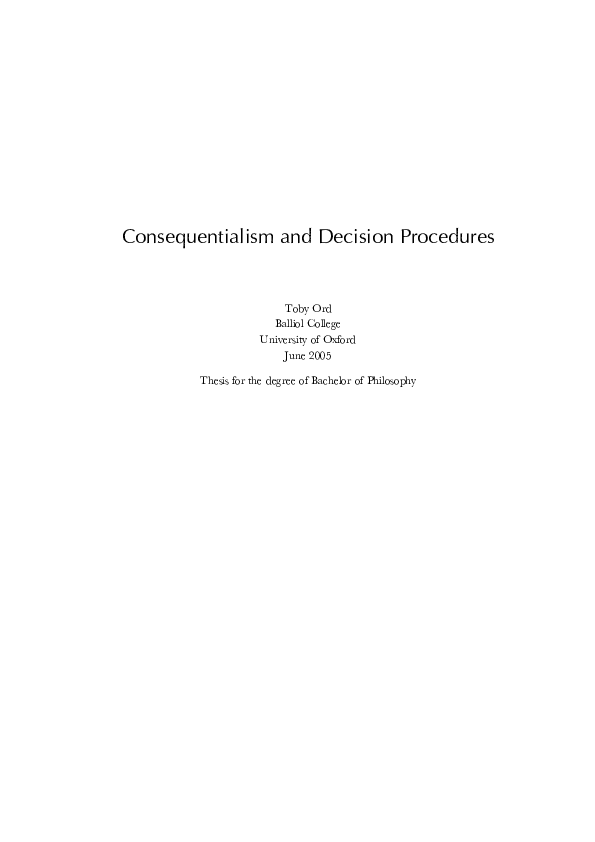 (PDF) Consequentialism and Decision Procedures