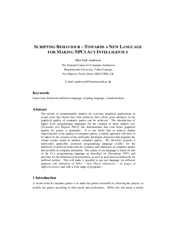 (PDF) Scripting Behaviour - Towards a New Language for Making NPCs Act ...