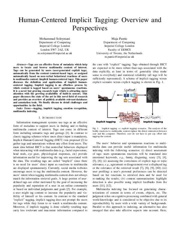 (PDF) Human-Centered Implicit Tagging: Overview and Perspectives