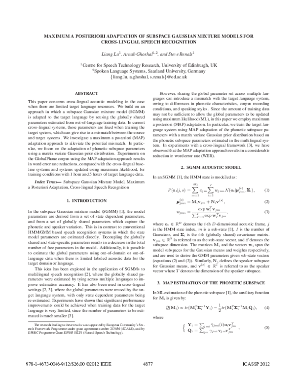 (PDF) Maximum a posteriori adaptation of subspace Gaussian mixture ...